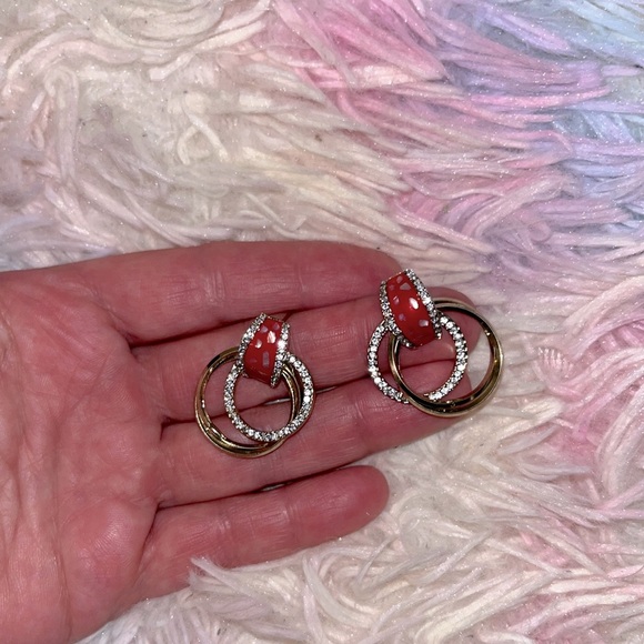 Handmade Jewelry - Elegant Red and Gold Hoop Earrings